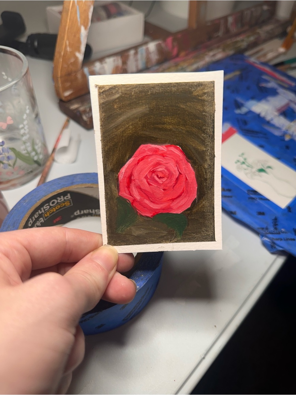 Hand-Painted Rose Mini Art Print in Pink